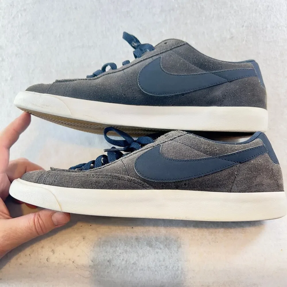 Low Top Sneakers Nike Men's 9 Blazer Grey Suede Navy Swoosh Style # AJ9516-400